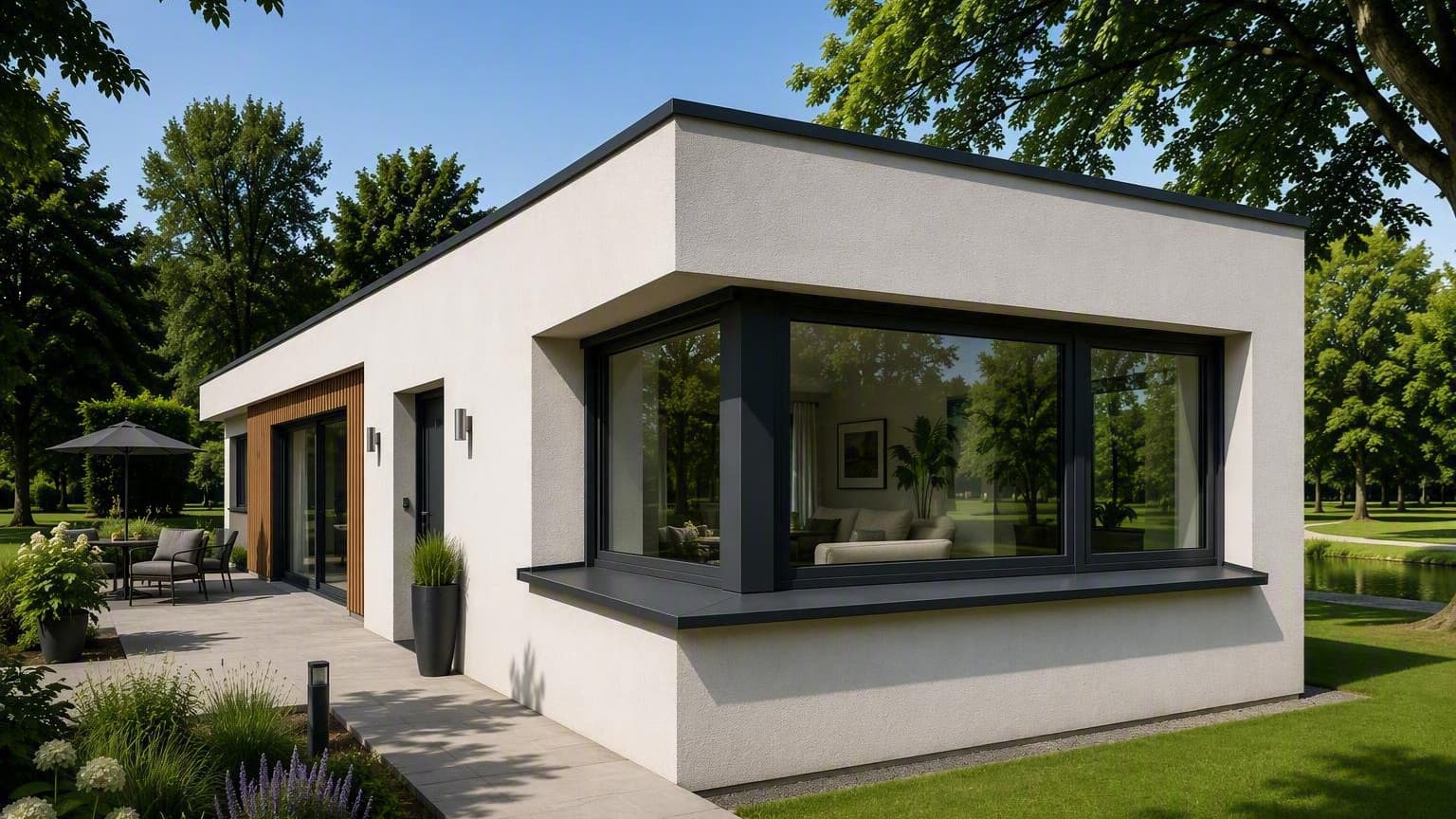 Aluminium-Fensterbank über Eck an einem Eckfenster
